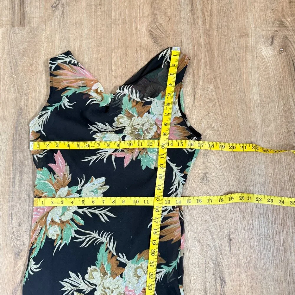 Vintage 90s Maxi Dress Floral Black Beaded Matching Scarf Fairy Feminine M - Picture 8 of 16